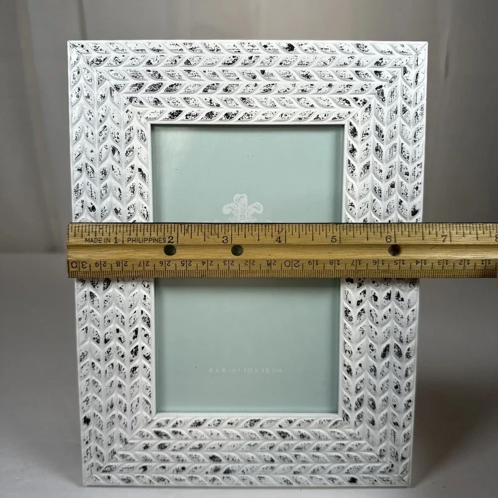 White Black Wheat Picture Frame 4x6 Photo 8.5x6.5 Frame Easel/Hang Shabby Chic
